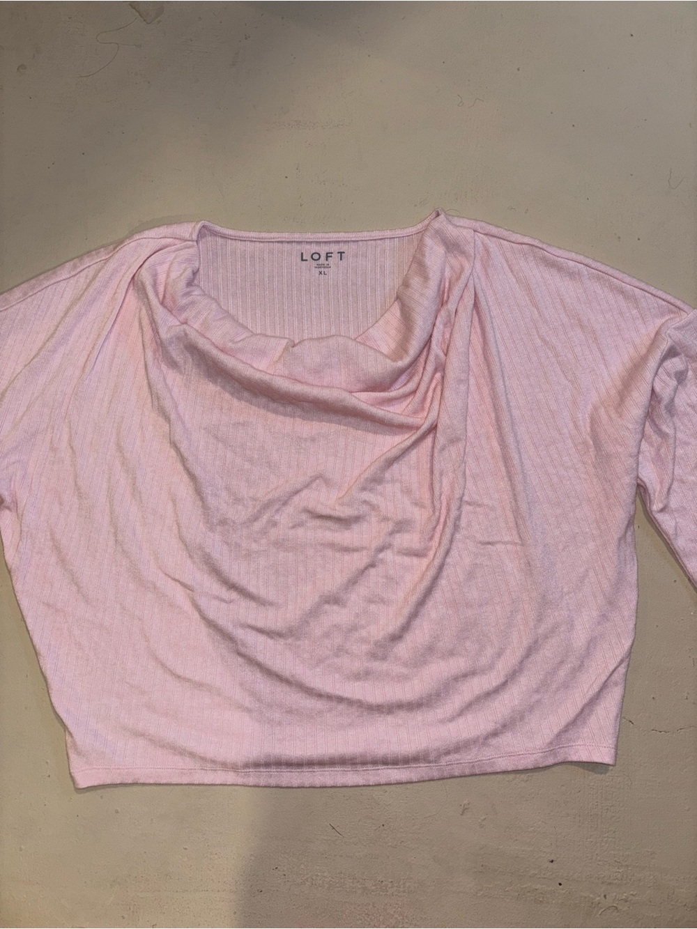 🩷NWOT LOFT Light Pink Ribbed Cowl Neck Long Sleeve Top